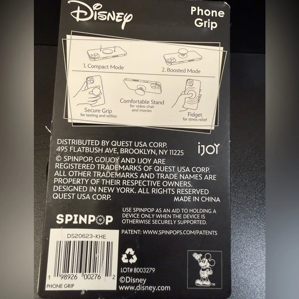 Disney Black Mickey Ear Phone Grip - SpinPop